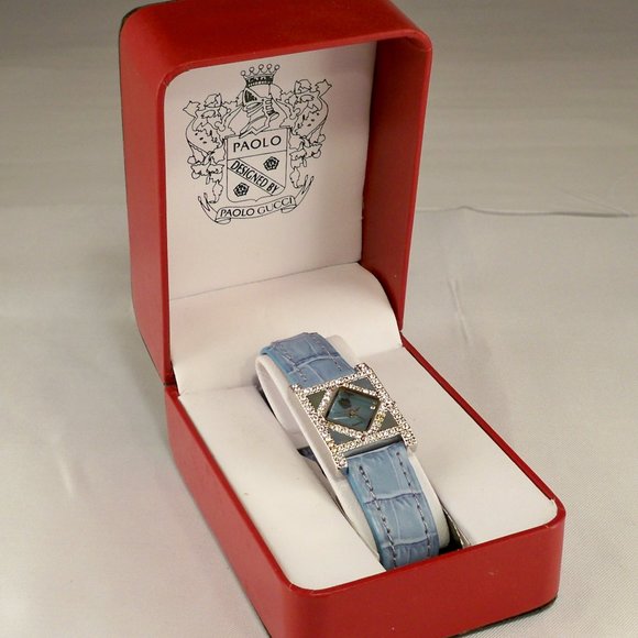 NEW Paolo Gucci Cubic Zirconias Blue Mother of Pearl Watch